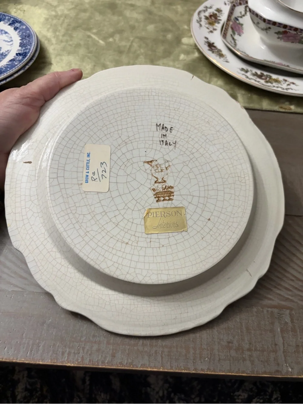 Vintage Decorative Yellow & Green Ceramic Serving Plate made in Italy